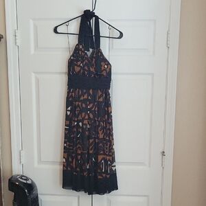 Dressbarn Black and Brown Geometric Backless Dress